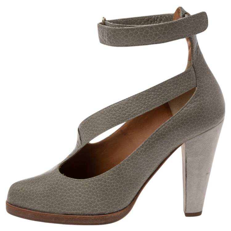 Pre Owned Chloé Grey Leather Ankle Strap Pumps Size 36