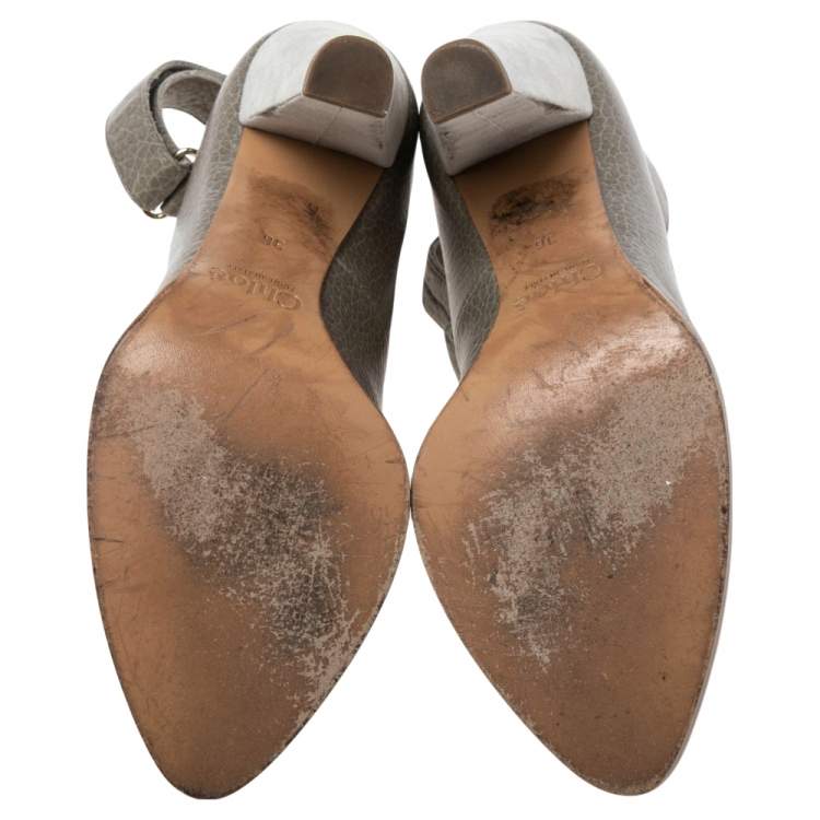 Pre Owned Chloé Grey Leather Ankle Strap Pumps Size 36