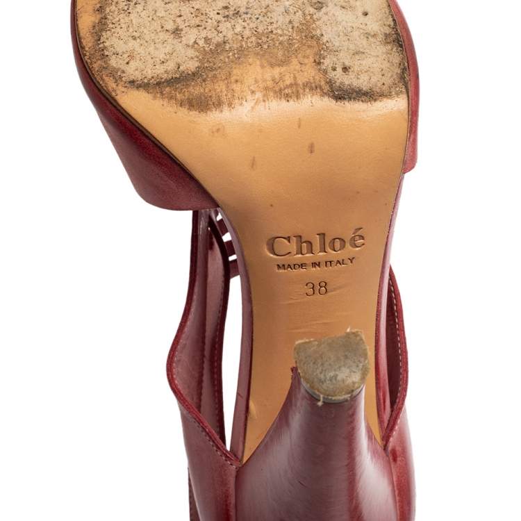 Pre Owned Chloe  Pink Leather Caged  Block Heel Sandals Size  38