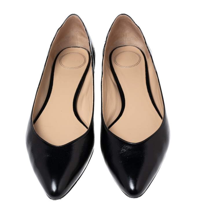Pre Owned Chloe Black Leather Lauren Scalloped Ballet Flats Size 40.5 