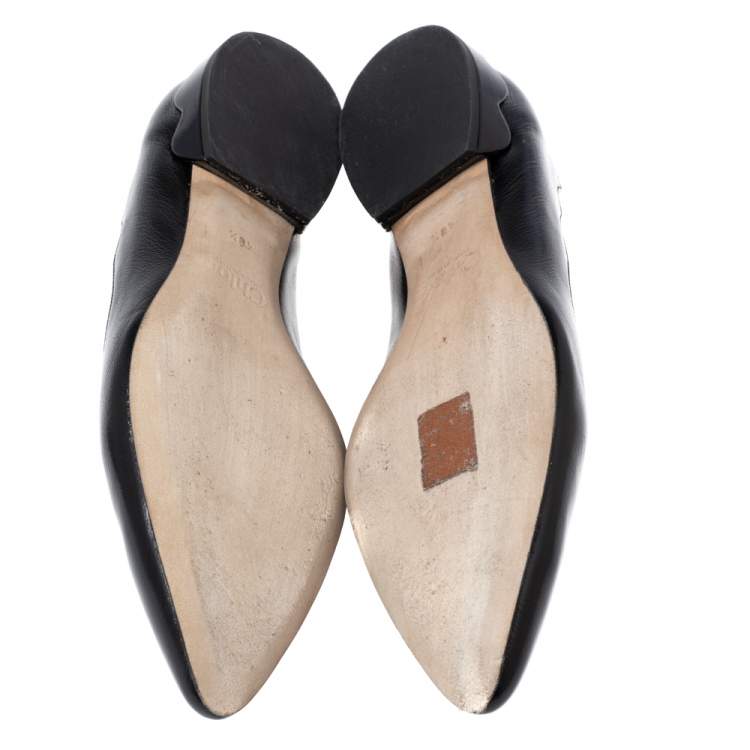 Pre Owned Chloe Black Leather Lauren Scalloped Ballet Flats Size 40.5 