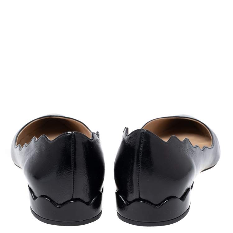 Pre Owned Chloe Black Leather Lauren Scalloped Ballet Flats Size 40.5 
