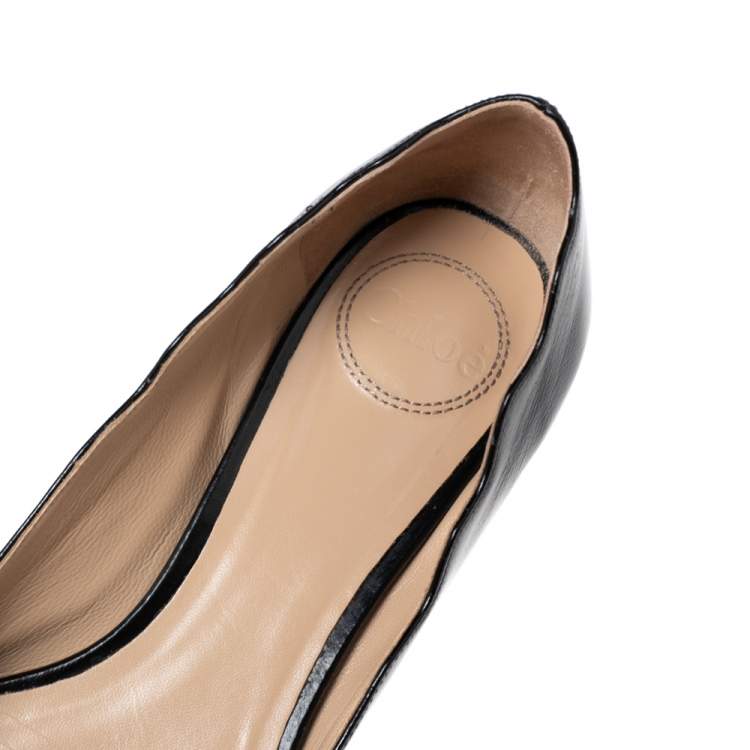 Pre Owned Chloe Black Leather Lauren Scalloped Ballet Flats Size 40.5 