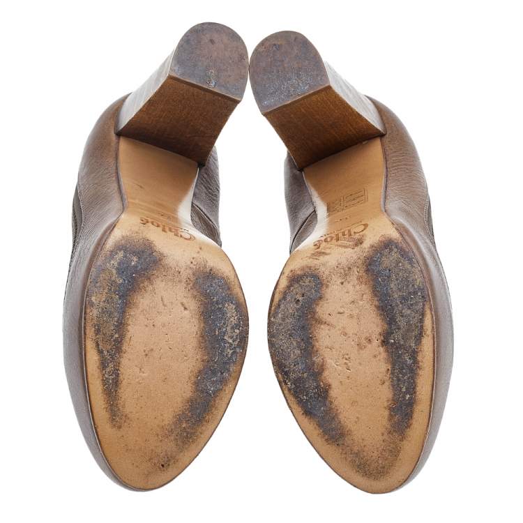 Pre Owned Chloe Brown/Olive Green Leather And Fabric Block Heel Platform Pumps Size 36