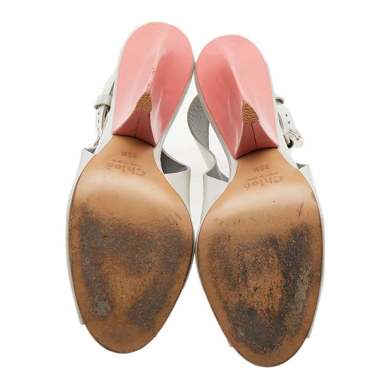Pre Owned Chloe Off White Leather Pee Toe Ankle Strap Sandals Size 39.5