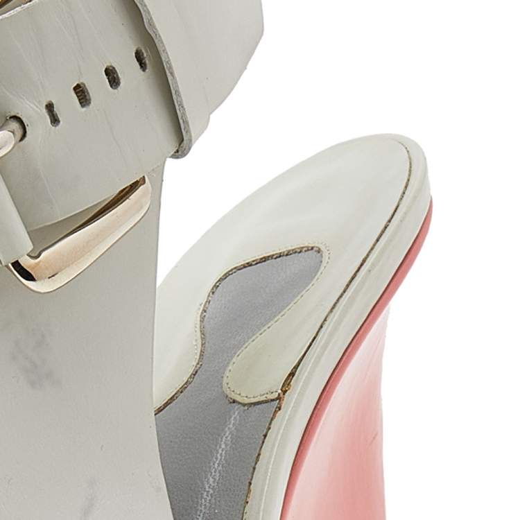 Pre Owned Chloe Off White Leather Pee Toe Ankle Strap Sandals Size 39.5