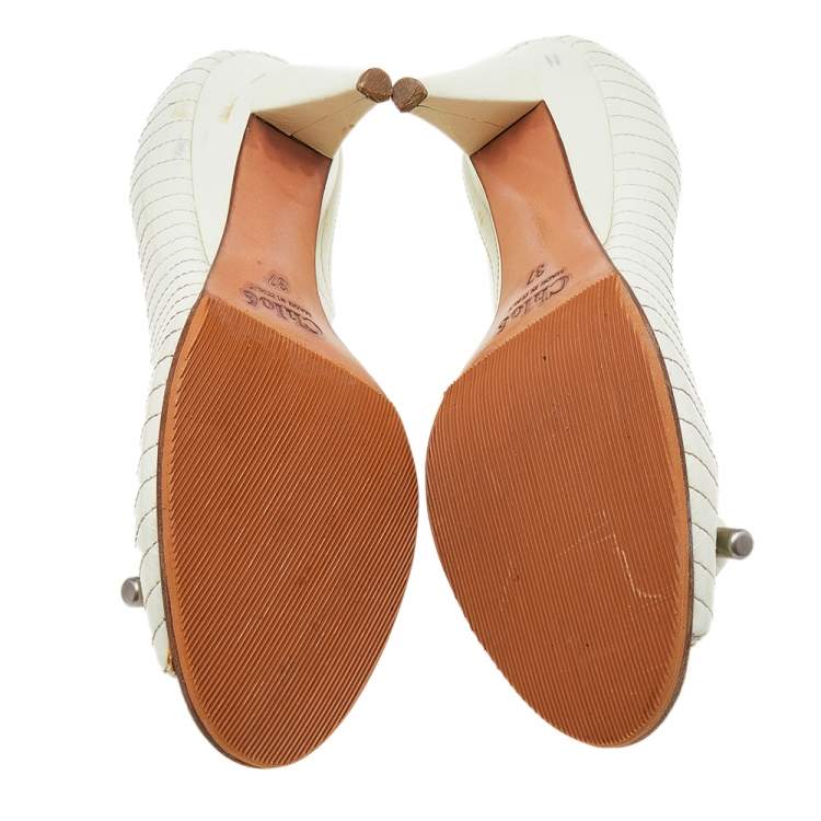 Pre Owned Chloe Cream Leather Peep Toe Pumps Size 37