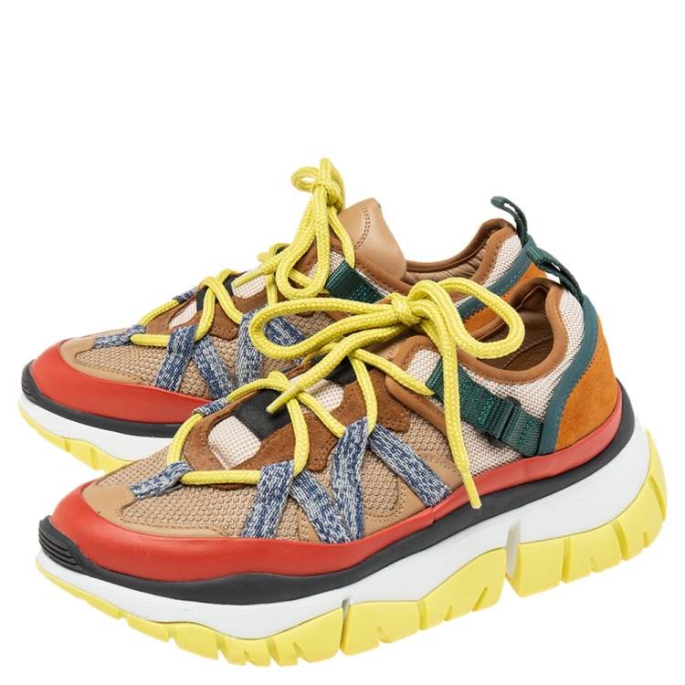 Pre Owned Chloe Multicolor  Leather And Mesh Panel Sneakers Size 38