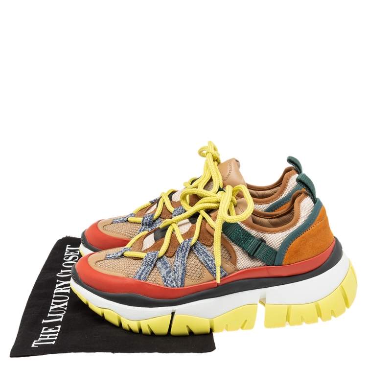 Pre Owned Chloe Multicolor  Leather And Mesh Panel Sneakers Size 38