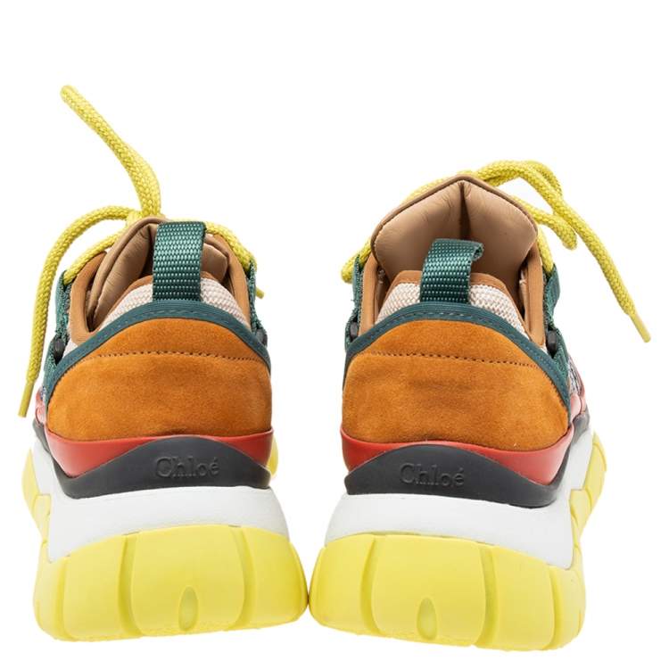 Pre Owned Chloe Multicolor  Leather And Mesh Panel Sneakers Size 38