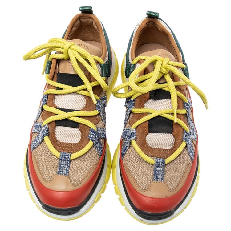 Pre Owned Chloe Multicolor  Leather And Mesh Panel Sneakers Size 38