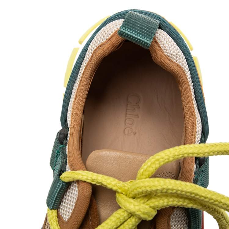 Pre Owned Chloe Multicolor  Leather And Mesh Panel Sneakers Size 38