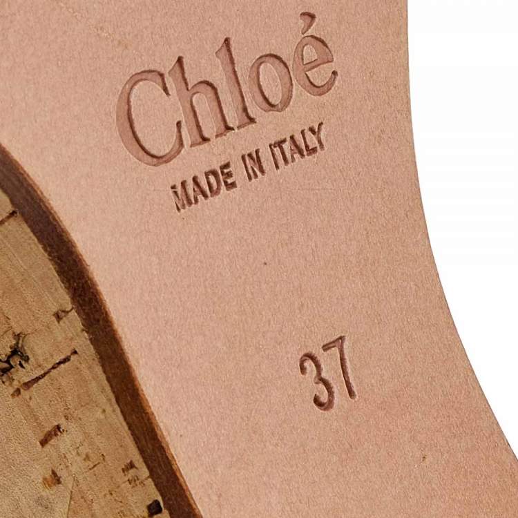 Pre Owned Chloe Brown Leather Braided Detail Cork Platform Wedge Sandals Size 37