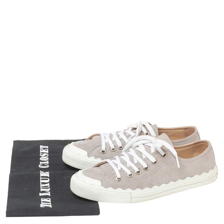 Pre Owned Chloe Lauren Grey Suede Low Top Sneakers Size 38