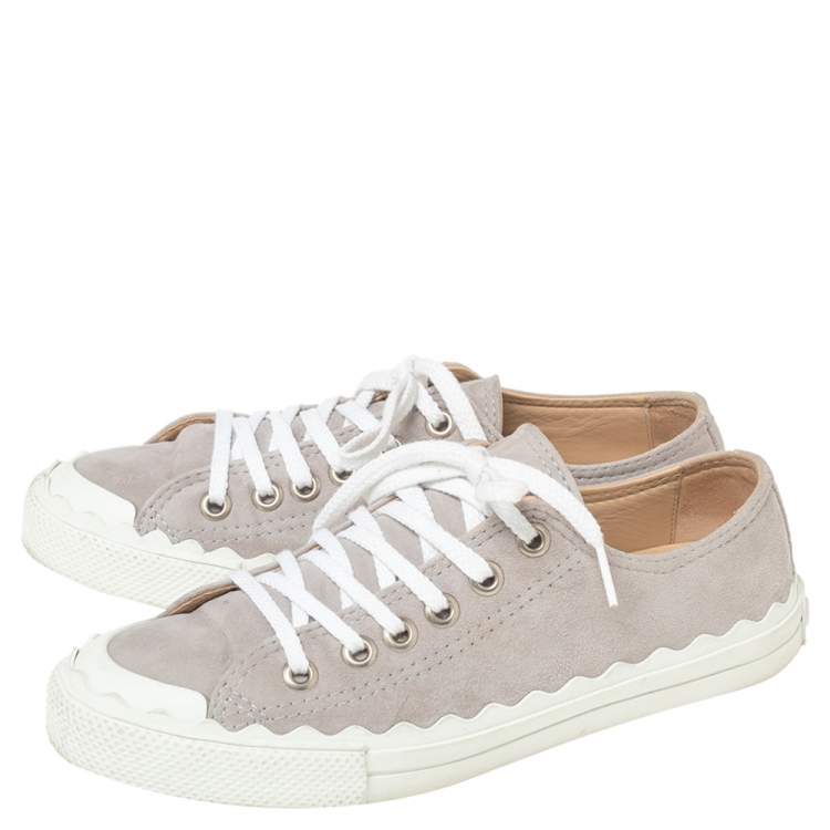 Pre Owned Chloe Lauren Grey Suede Low Top Sneakers Size 38