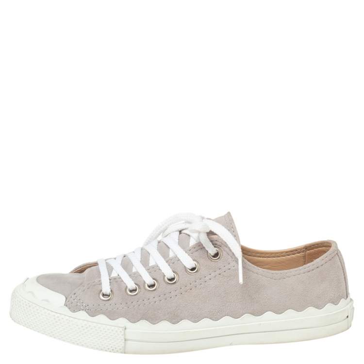 Pre Owned Chloe Lauren Grey Suede Low Top Sneakers Size 38