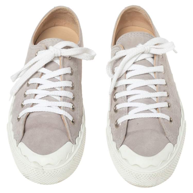 Pre Owned Chloe Lauren Grey Suede Low Top Sneakers Size 38