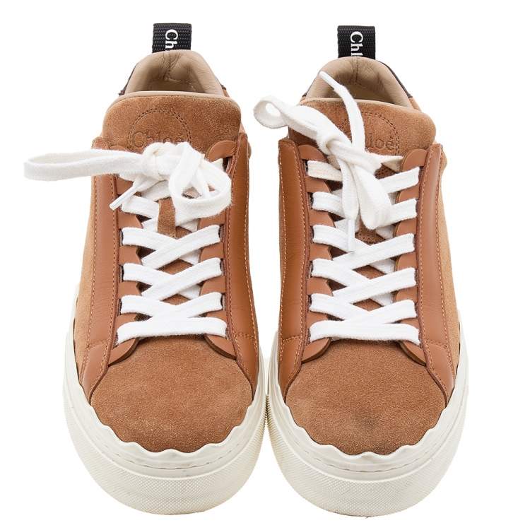 Pre Owned Chloe Brown Suede And Croc Embossed Leather Laureen Low Top Sneakers Size 36