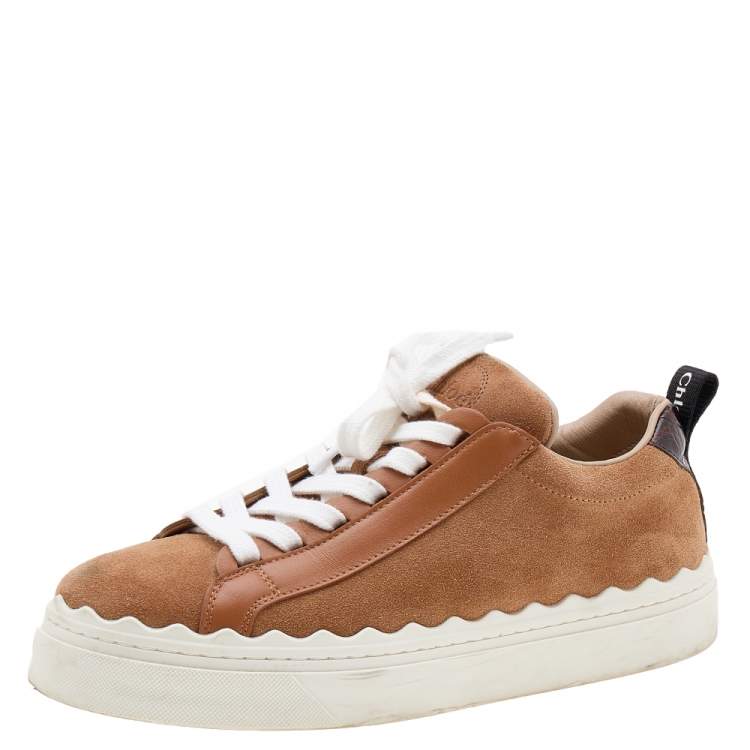 Pre Owned Chloe Brown Suede And Croc Embossed Leather Laureen Low Top Sneakers Size 36