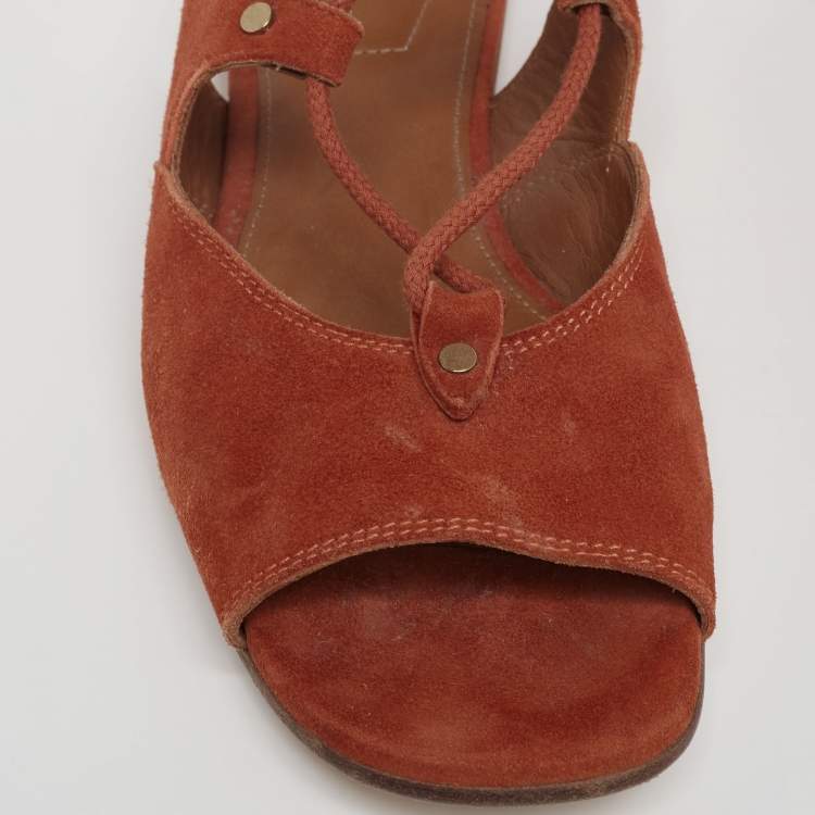 Pre Owned Chloe Rust Suede Gladiator Flat Sandals Size 38
