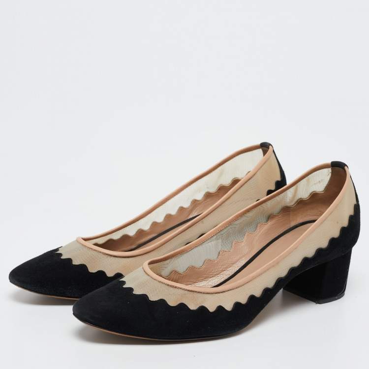 Pre Owned Chloe Black Suede And Mesh Scallop Tulles Pumps Size 40