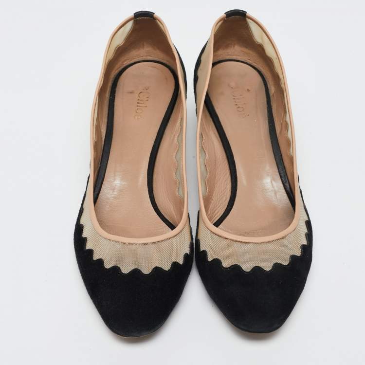 Pre Owned Chloe Black Suede And Mesh Scallop Tulles Pumps Size 40
