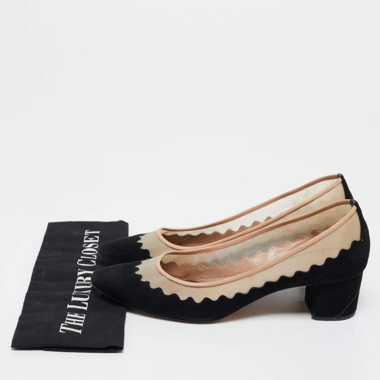 Pre Owned Chloe Black Suede And Mesh Scallop Tulles Pumps Size 40