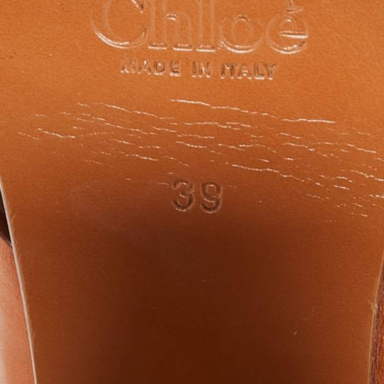 Pre Owned Chloe Brown Leather Platform Ankle-Wrap Sandals Size 39