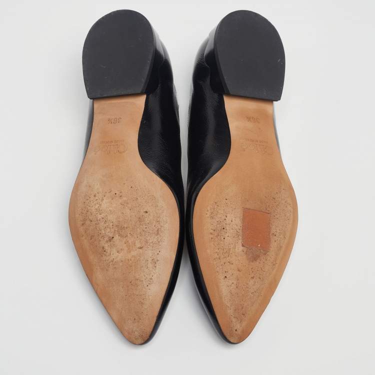 Pre Owned Chloé Black Scalloped Patent Leather Lauren Ballet Flats Size 36.5