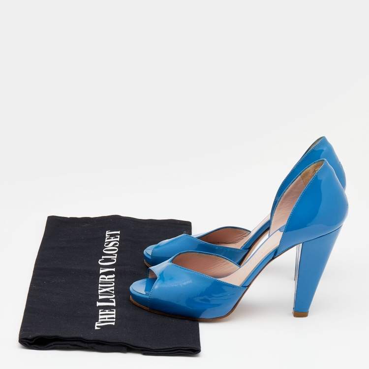 Pre Owned Chloe Blue Patent Leather Peep Toe D'orsay Pumps Size 36