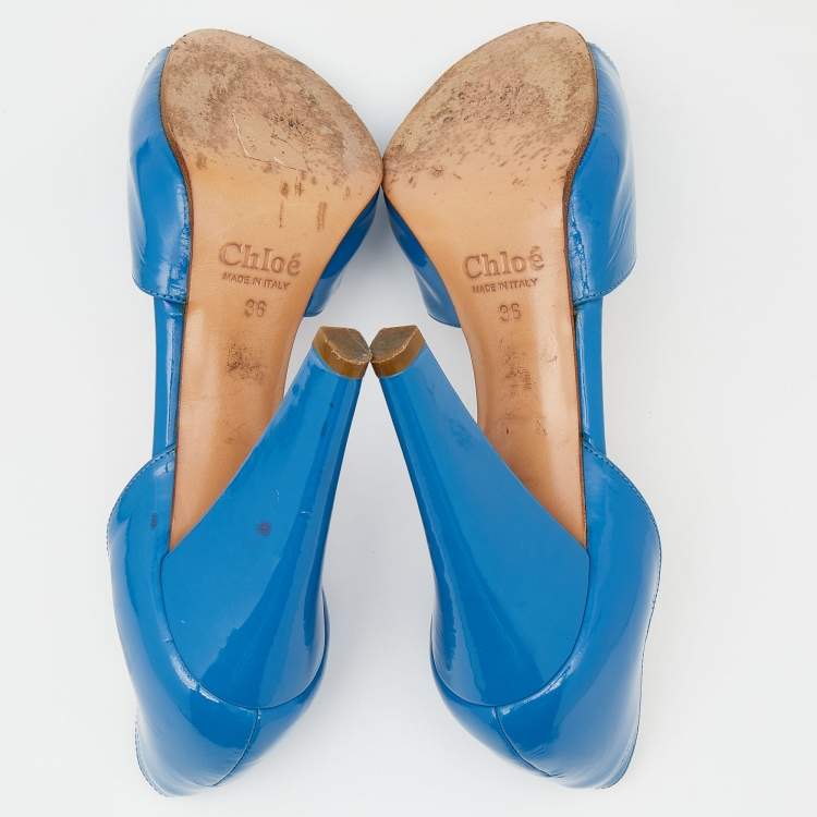 Pre Owned Chloe Blue Patent Leather Peep Toe D'orsay Pumps Size 36