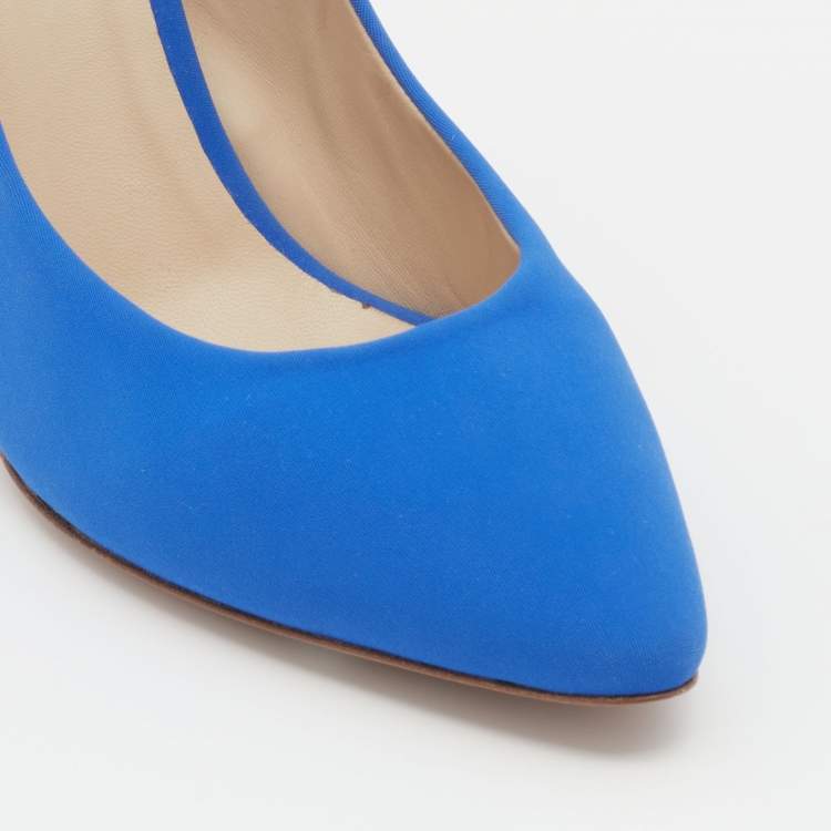 Pre Owned Chloé Bright Blue Fabric Slingback Block Heel Sandals Size 39.5
