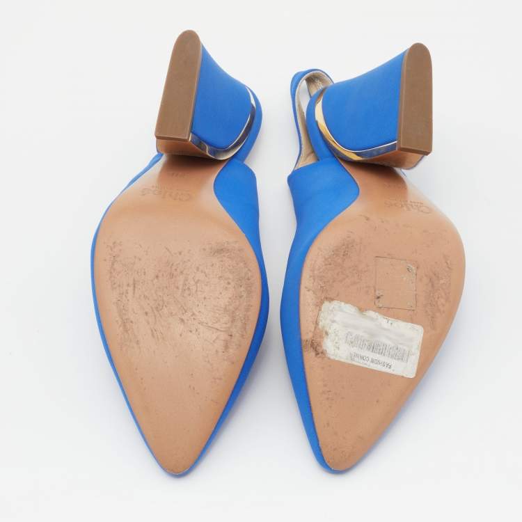 Pre Owned Chloé Bright Blue Fabric Slingback Block Heel Sandals Size 39.5