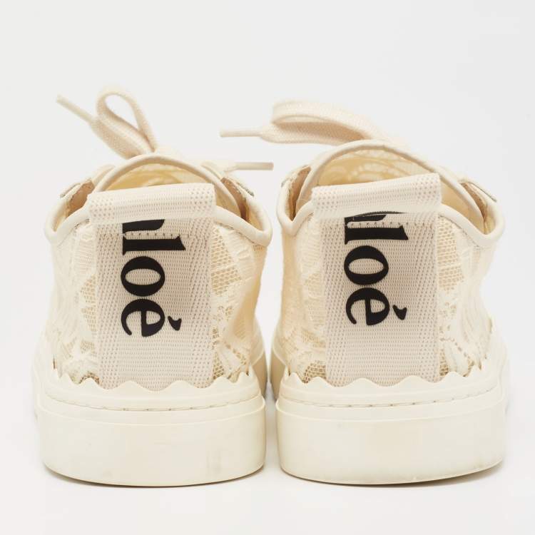 Pre Owned Chloe Cream Lace And Leather Lauren Lace Up Sneakers Size 39