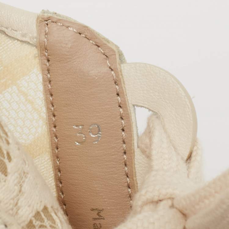 Pre Owned Chloe Cream Lace And Leather Lauren Lace Up Sneakers Size 39