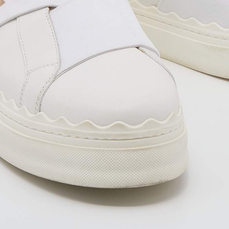 Pre Owned Chloé White Leather Lauren Logo Embroidered Slip On Sneakers Size 39