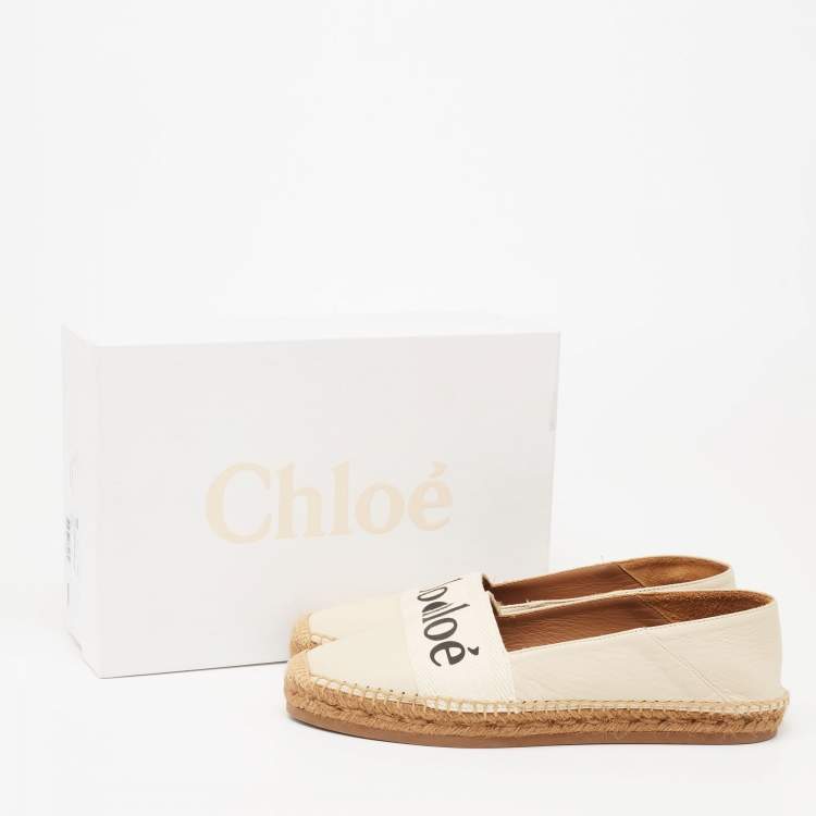 Pre Owned Chloe Off White Leather Embroidered Espadrilles Flats Size 41