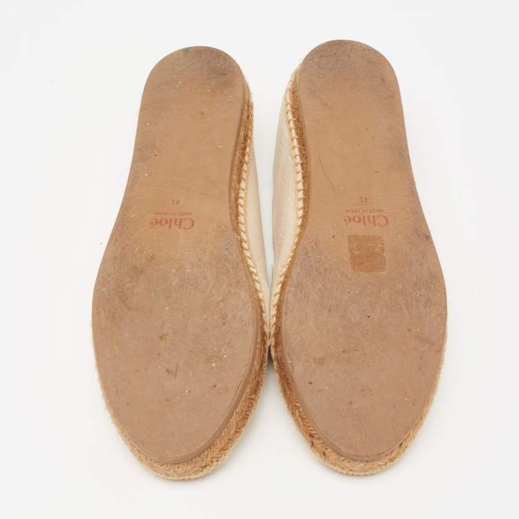 Pre Owned Chloe Off White Leather Embroidered Espadrilles Flats Size 41