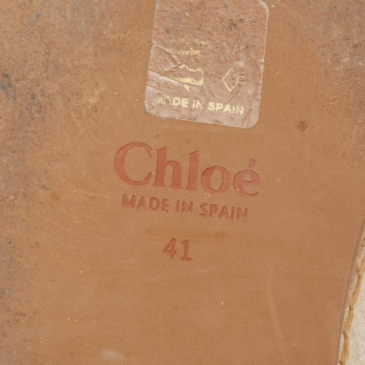 Pre Owned Chloe Off White Leather Embroidered Espadrilles Flats Size 41