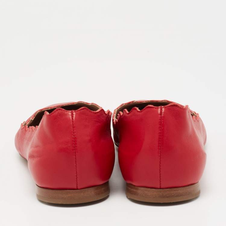 Pre Owned Chloe Red Leather Lauren Ballet Flats Size 36