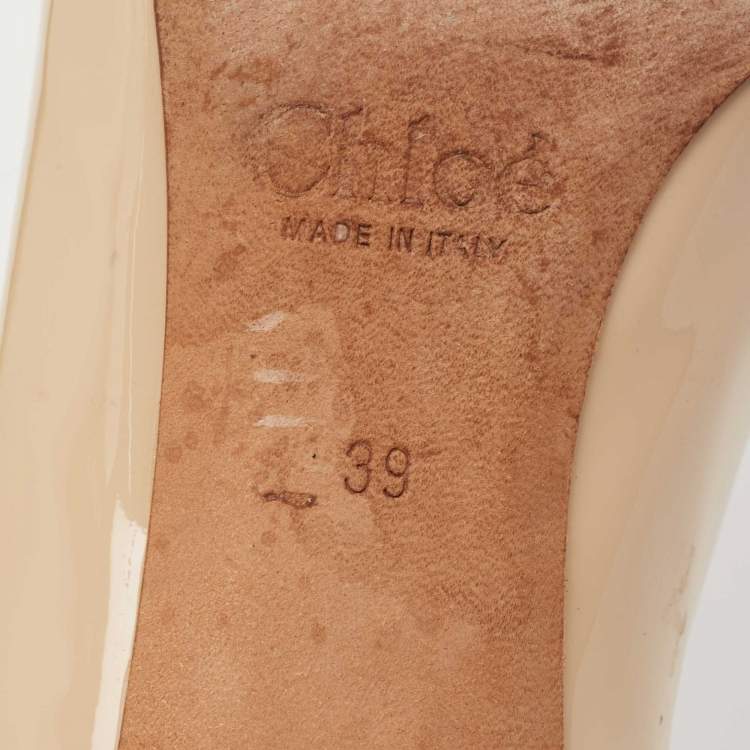 Pre Owned Chloe Beige Patent Leather Lauren Round Toe Pumps Size 39