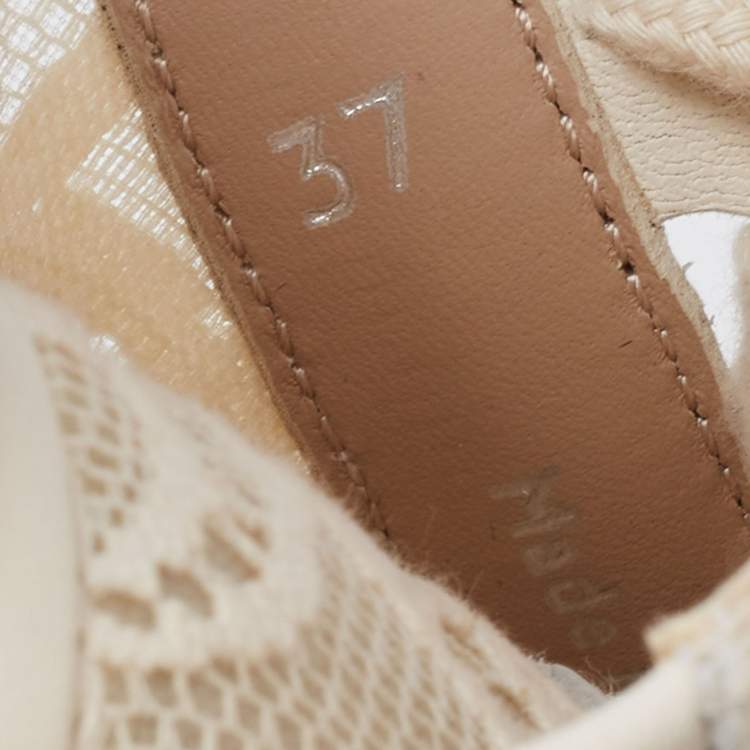 Pre Owned Chloe Cream Lace And Leather Lauren Lace Up Sneakers Size 37