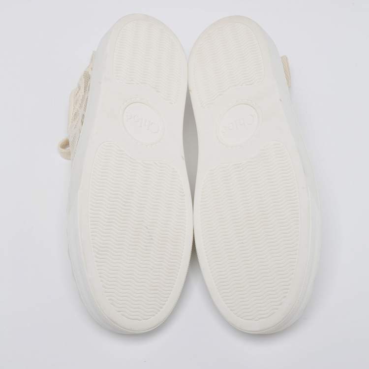 Pre Owned Chloe Cream Lace And Leather Lauren Lace Up Sneakers Size 37