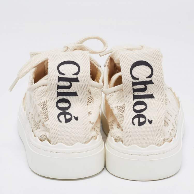 Pre Owned Chloe Cream Lace And Leather Lauren Lace Up Sneakers Size 37