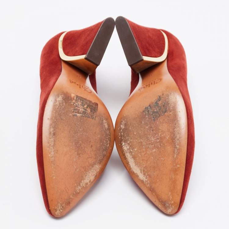 Pre Owned Chloe Brick Red Suede Beckie Pumps Size 37