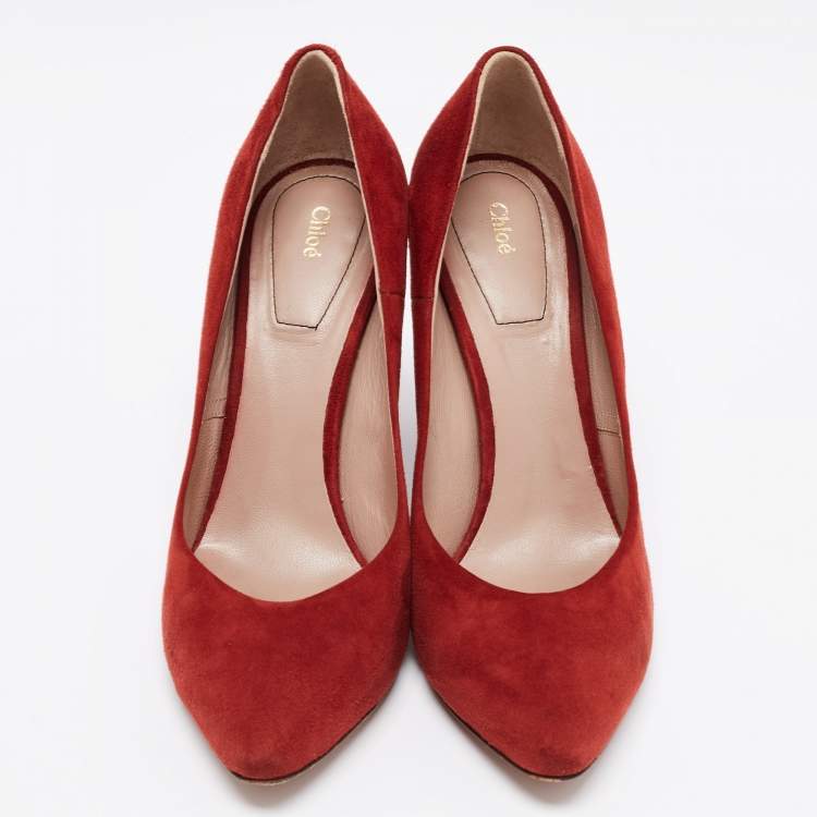 Pre Owned Chloe Brick Red Suede Beckie Pumps Size 37
