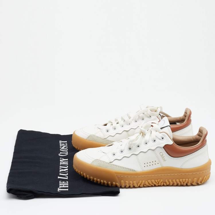 Pre Owned Chloe White Leather Low Top Sneakers Size 36