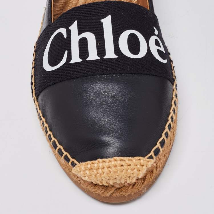 Pre Owned Chloe Black Leather Woody Flat Espadrilles Size 41