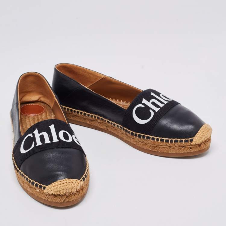 Pre Owned Chloe Black Leather Woody Flat Espadrilles Size 41