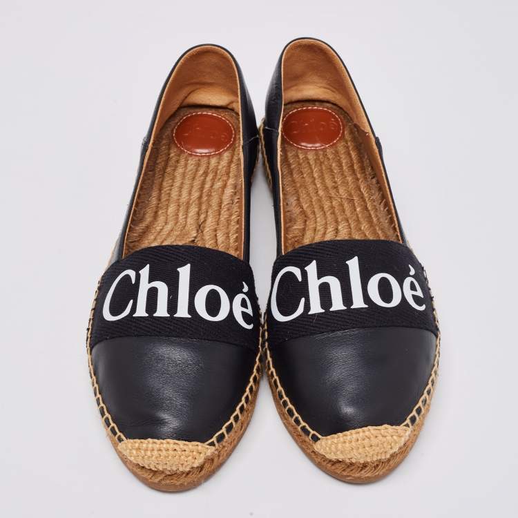 Pre Owned Chloe Black Leather Woody Flat Espadrilles Size 41